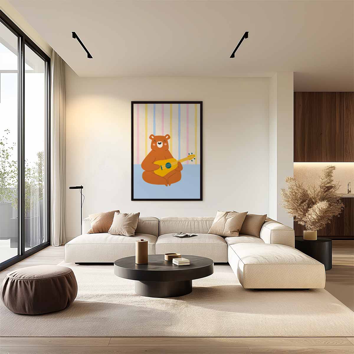 Muzikale Beer Met Gitaar Kunstwerk-canvas-dibond-plexiglas-wanddecoratie-WallArtistic