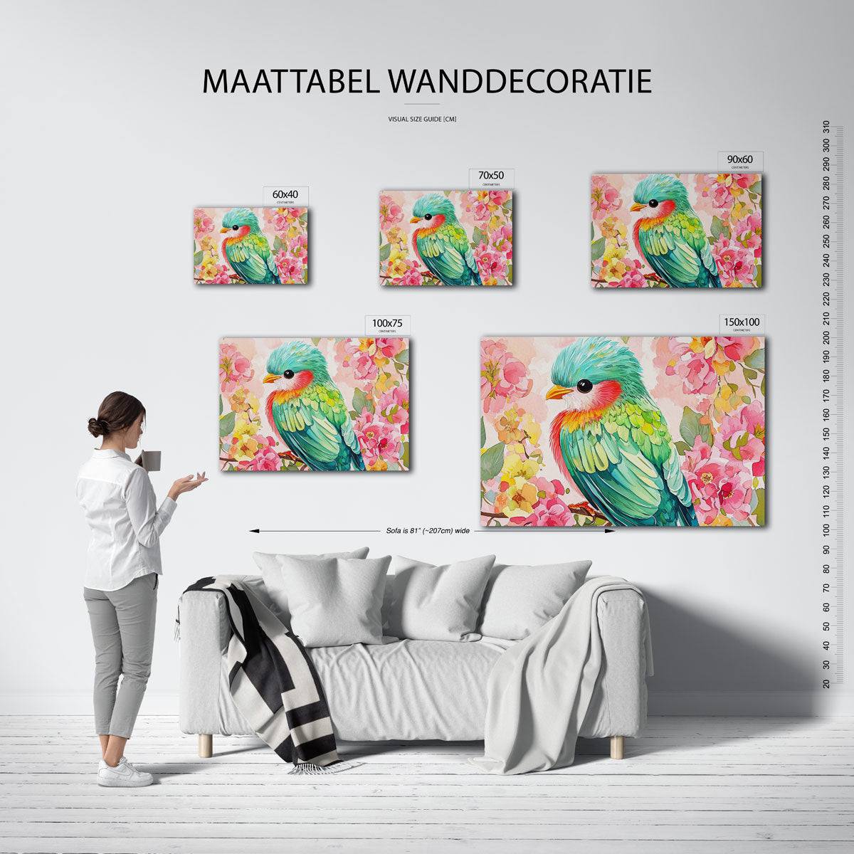 Vrolijke vogel en bloemen Kunstwerk
