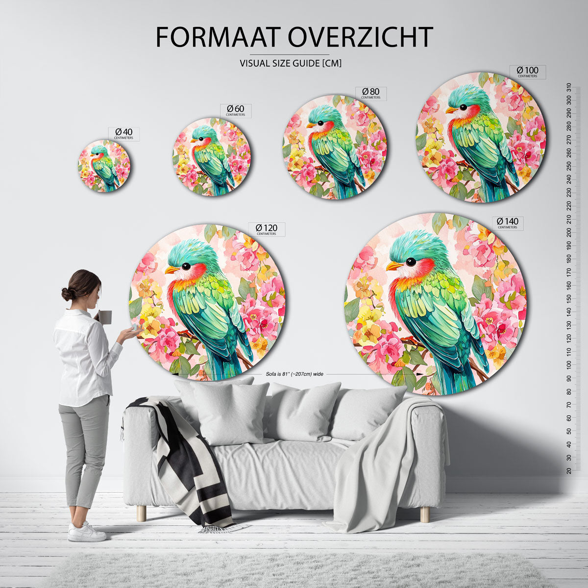 Vogel en bloemen Muurcirkel