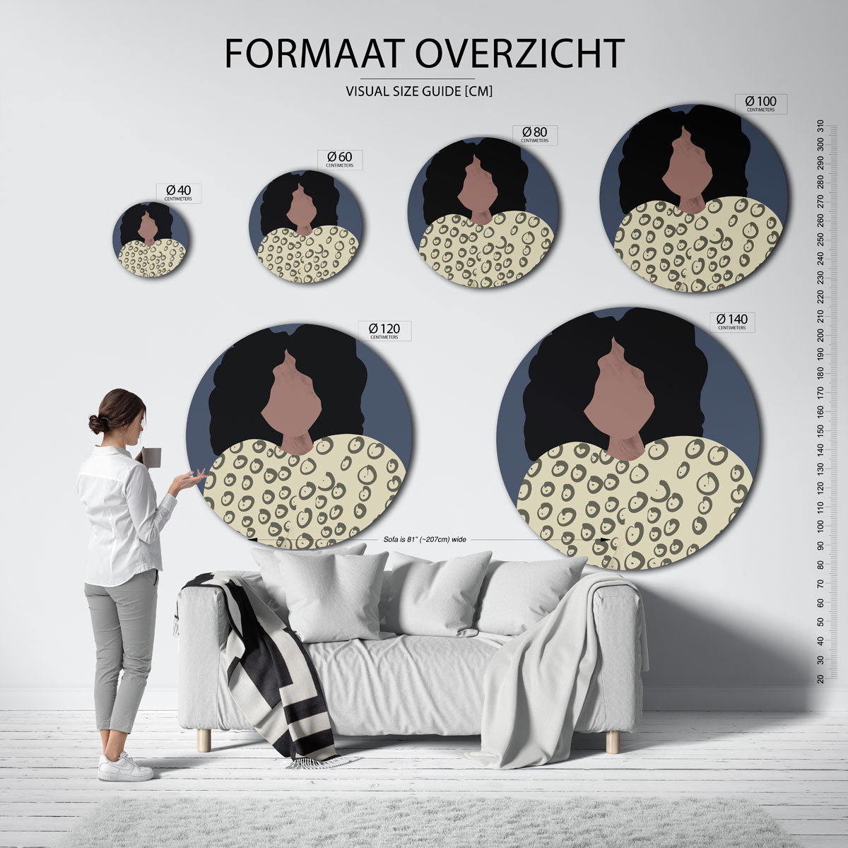 Vrouw met krullen Muurcirkel
