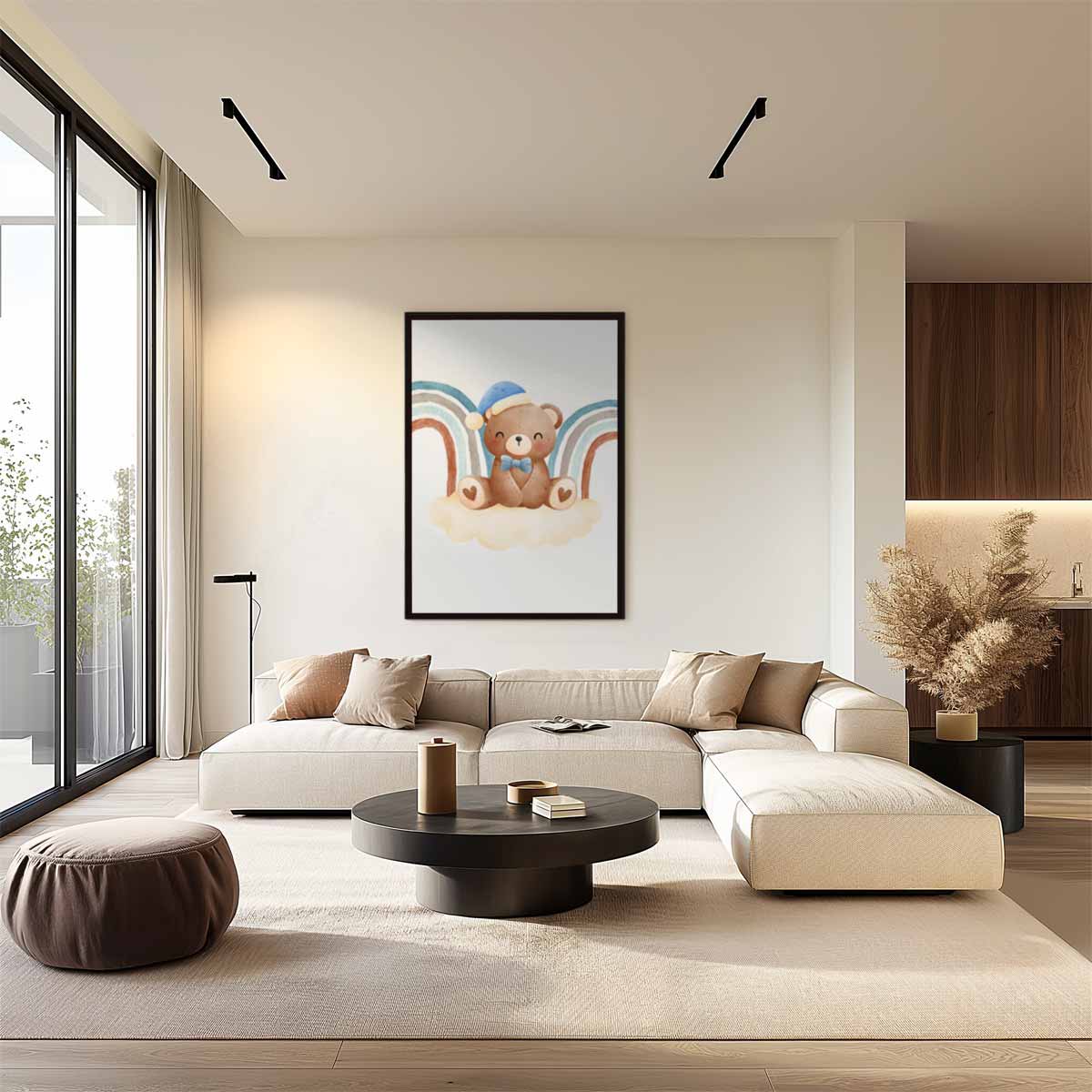 Slaapbeer op Regenboog Wolk Kunstwerk-canvas-dibond-plexiglas-wanddecoratie-WallArtistic