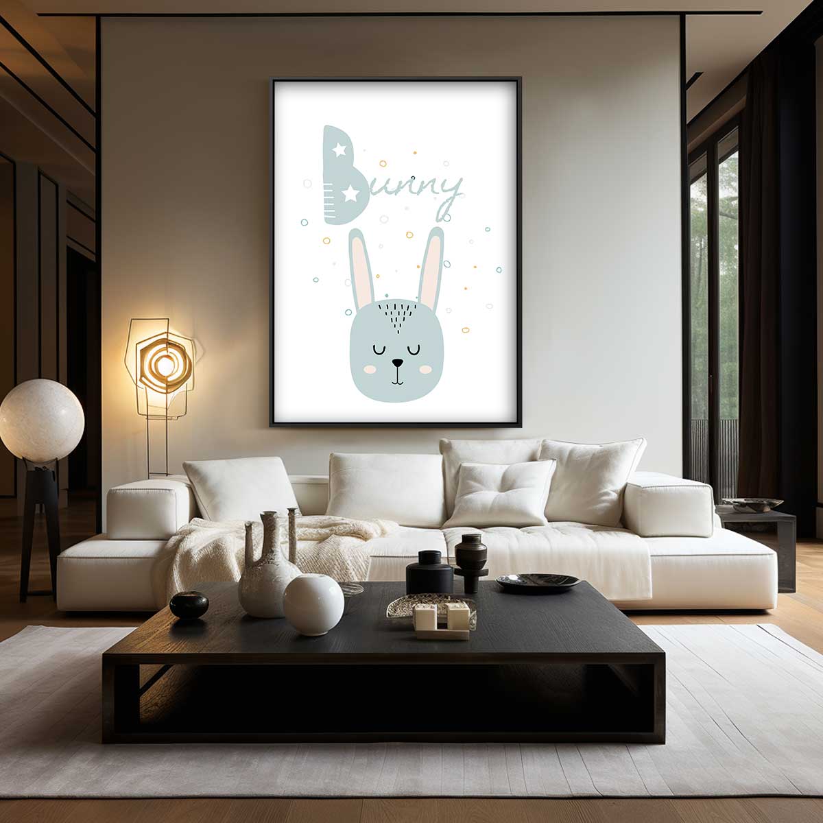 Dromerige Konijn Illustratie Kunstwerk-canvas-dibond-plexiglas-wanddecoratie-WallArtistic