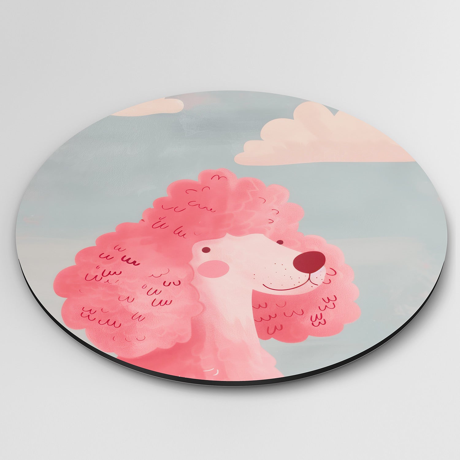 Roze poedel met wolken Muurcirkel