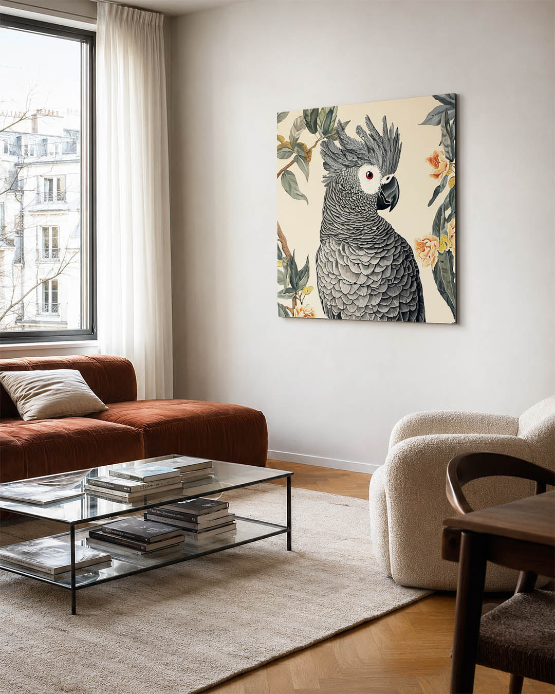 Papegaai en bloemen Kunstwerk