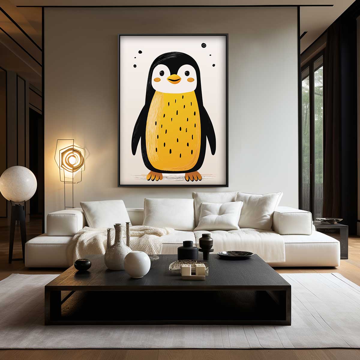 Vrolijke Pinguïn Illustratie Kunstwerk-canvas-dibond-plexiglas-wanddecoratie-WallArtistic