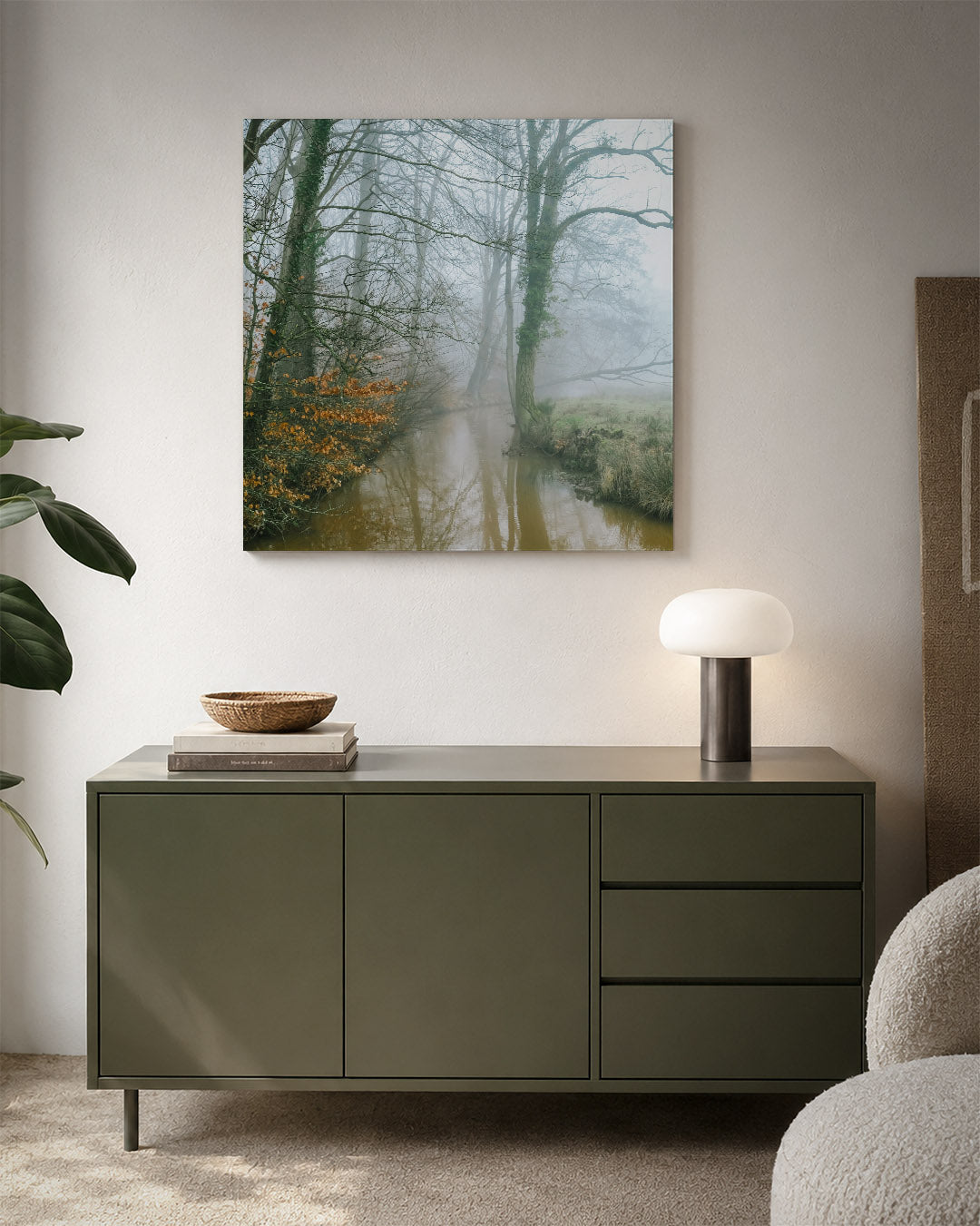 Mistig boslandschap Kunstwerk