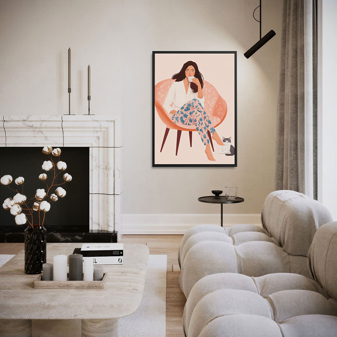 Vrouw met koffie Kunstwerk