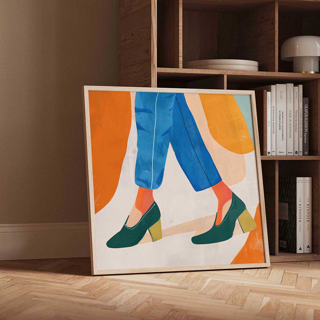 Stappen in blauwe broek Poster