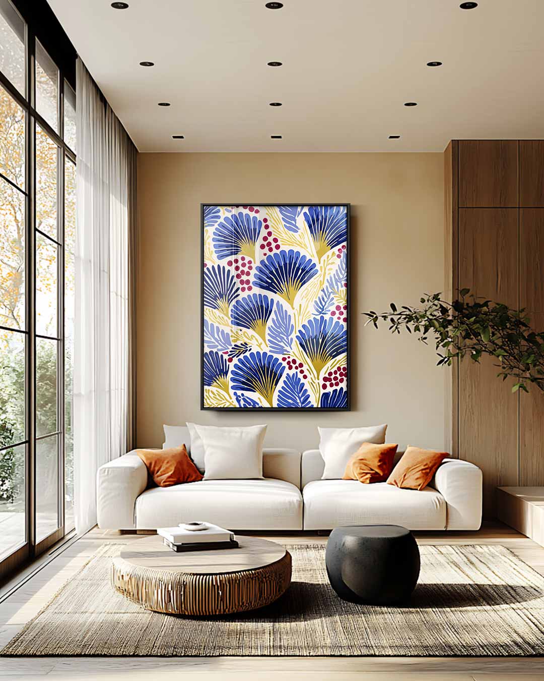 Blauwe Botanische Vibes Kunstwerk-canvas-dibond-plexiglas-wanddecoratie-WallArtistic