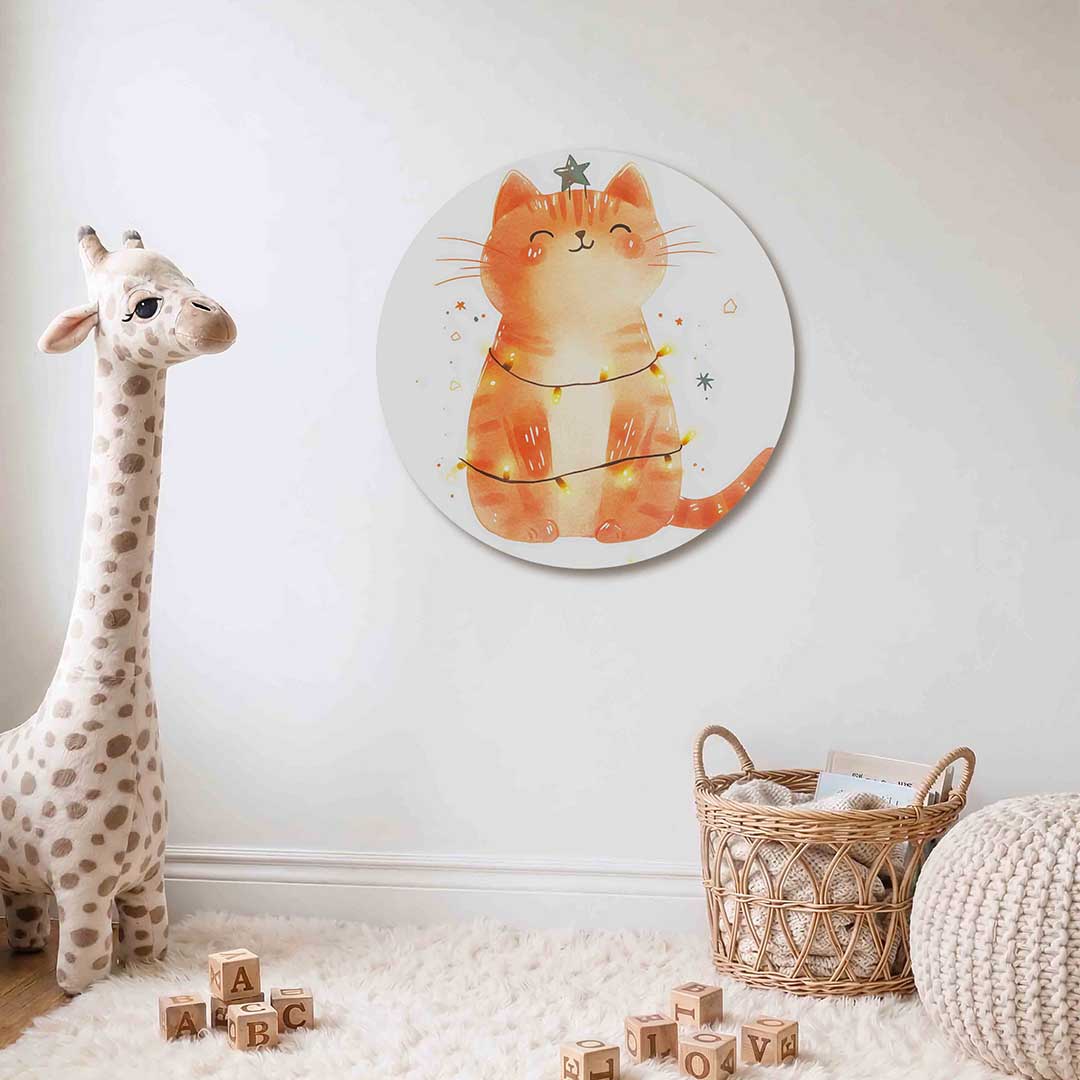 Oranje kat met lichtjes Muurcirkel