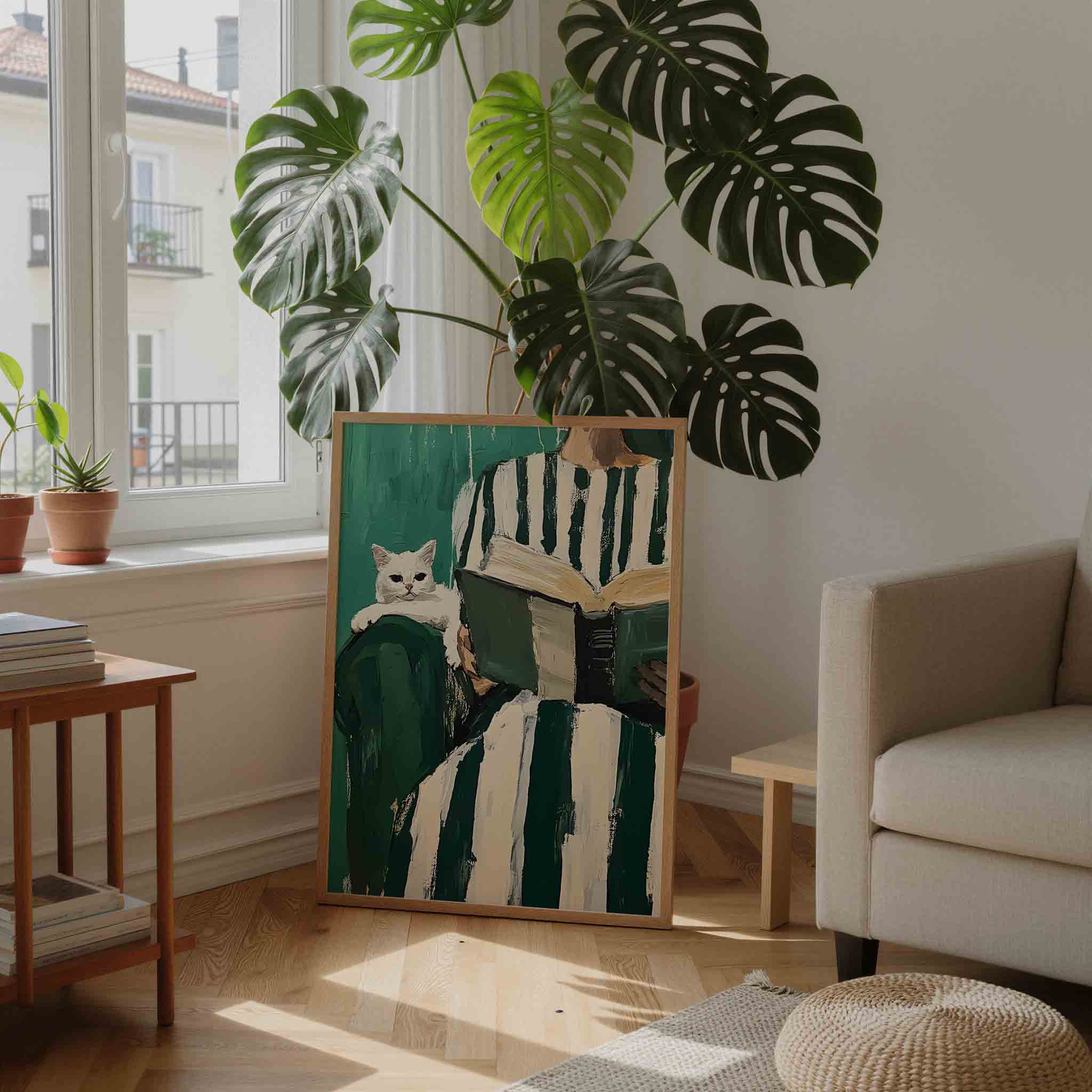 Kat met boek Poster