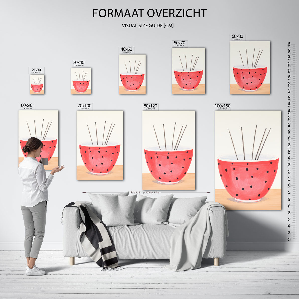 Rode kom met zwarte stippen Poster