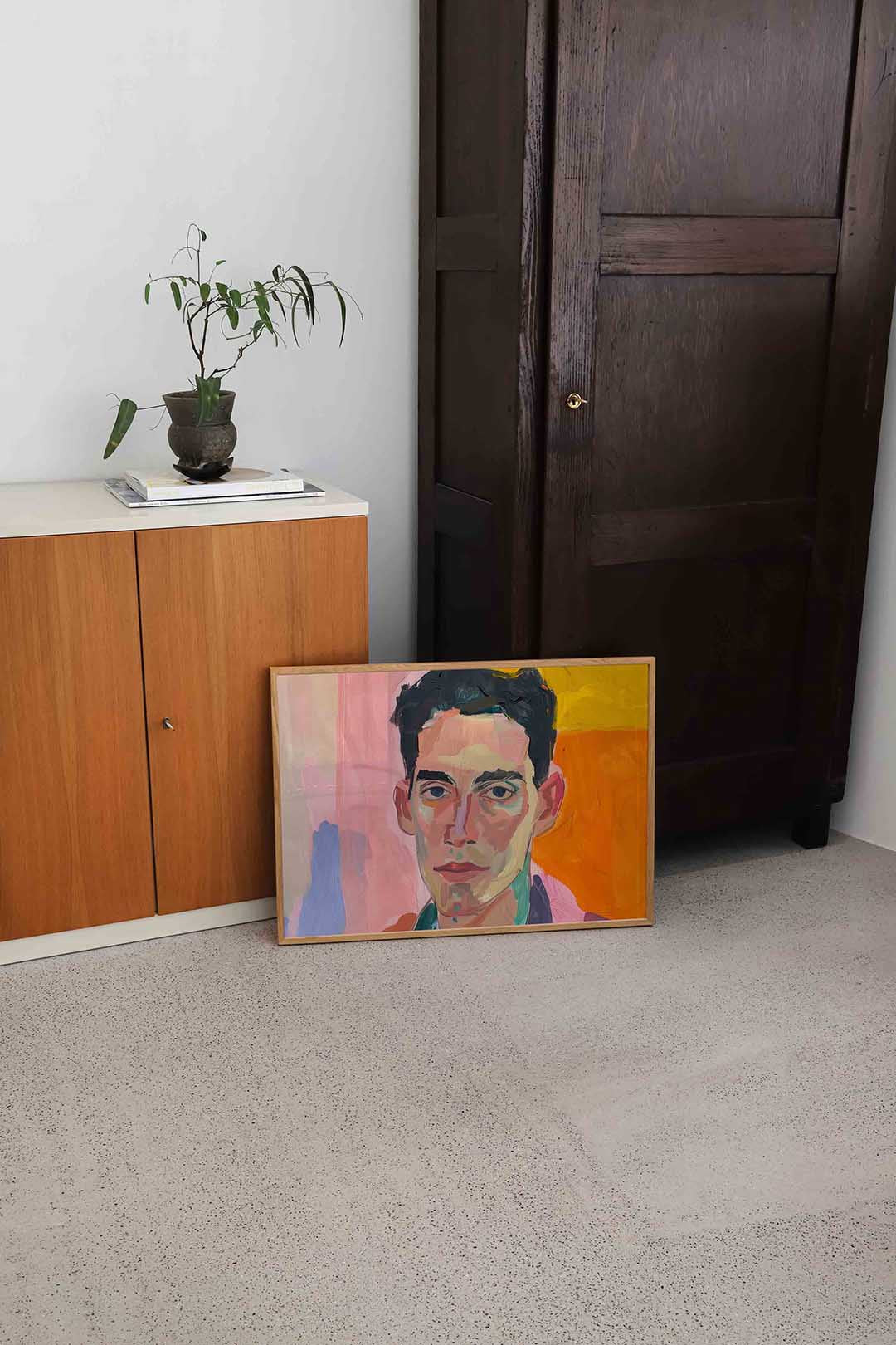 Portret met kleurrijke achtergrond Poster