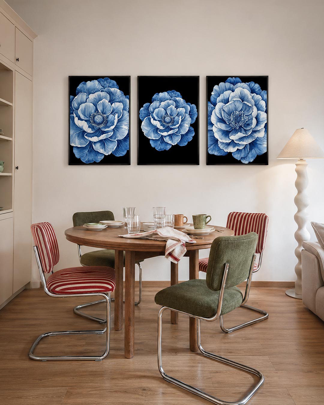 Bloemvormen in blauw Posterset