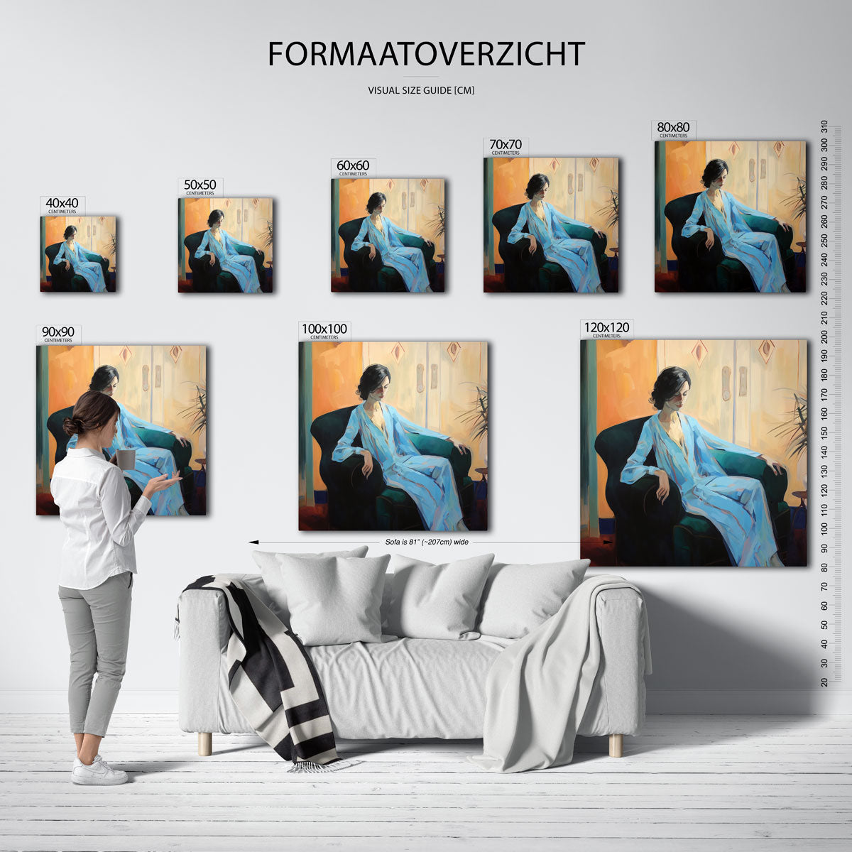 Vrouw in blauwe jurk Poster