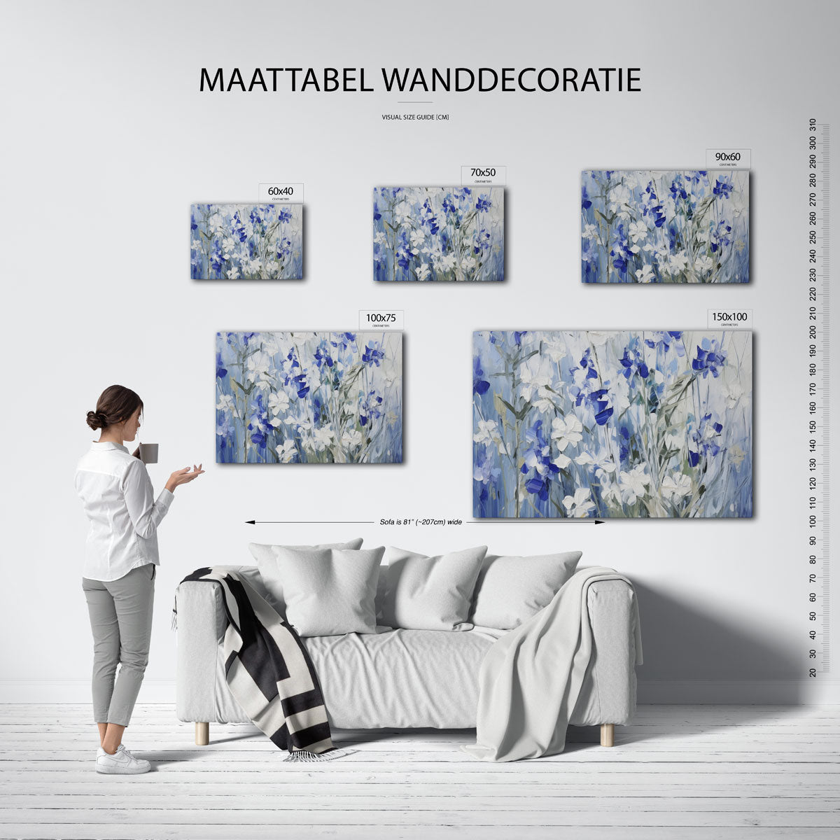 Bloemen in blauwtinten Kunstwerk