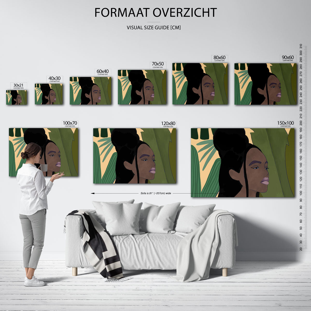 Vrouw met groene bladeren Poster