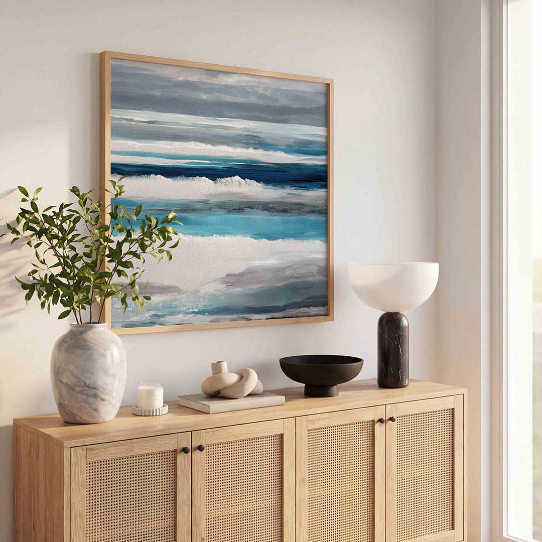 Golvende blauwe lijnen Poster