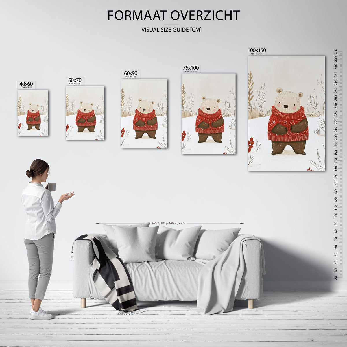 Winterse beer illustratie Kunstwerk