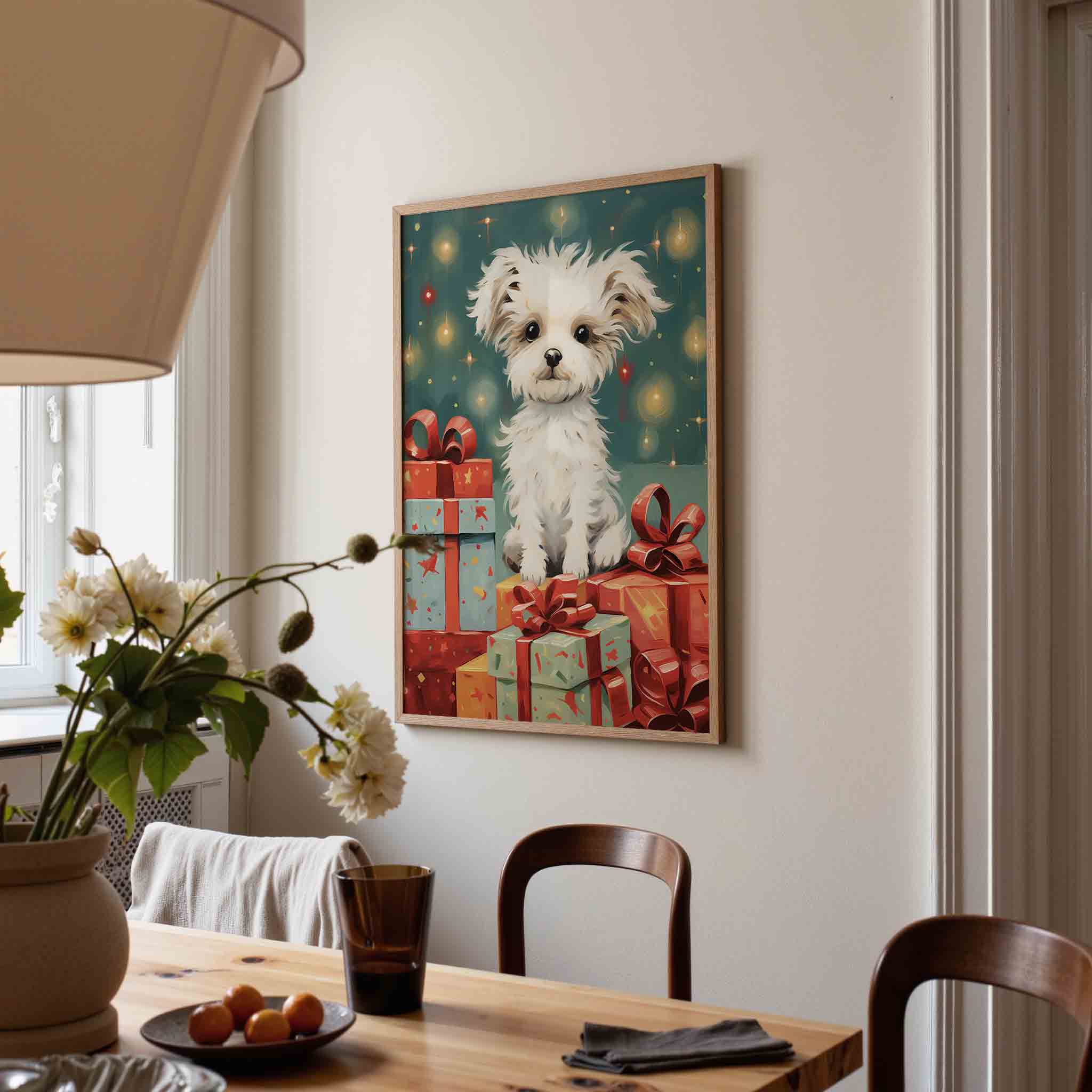 Hondje met cadeaus Poster