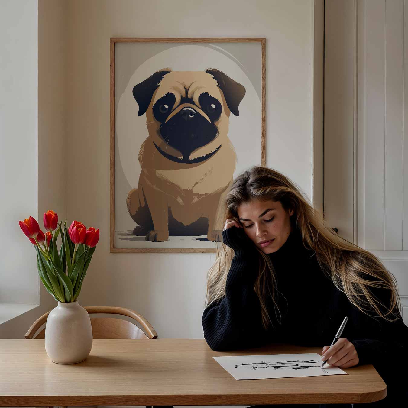 Schattige Mopshond Illustratie Poster-WallArtistic