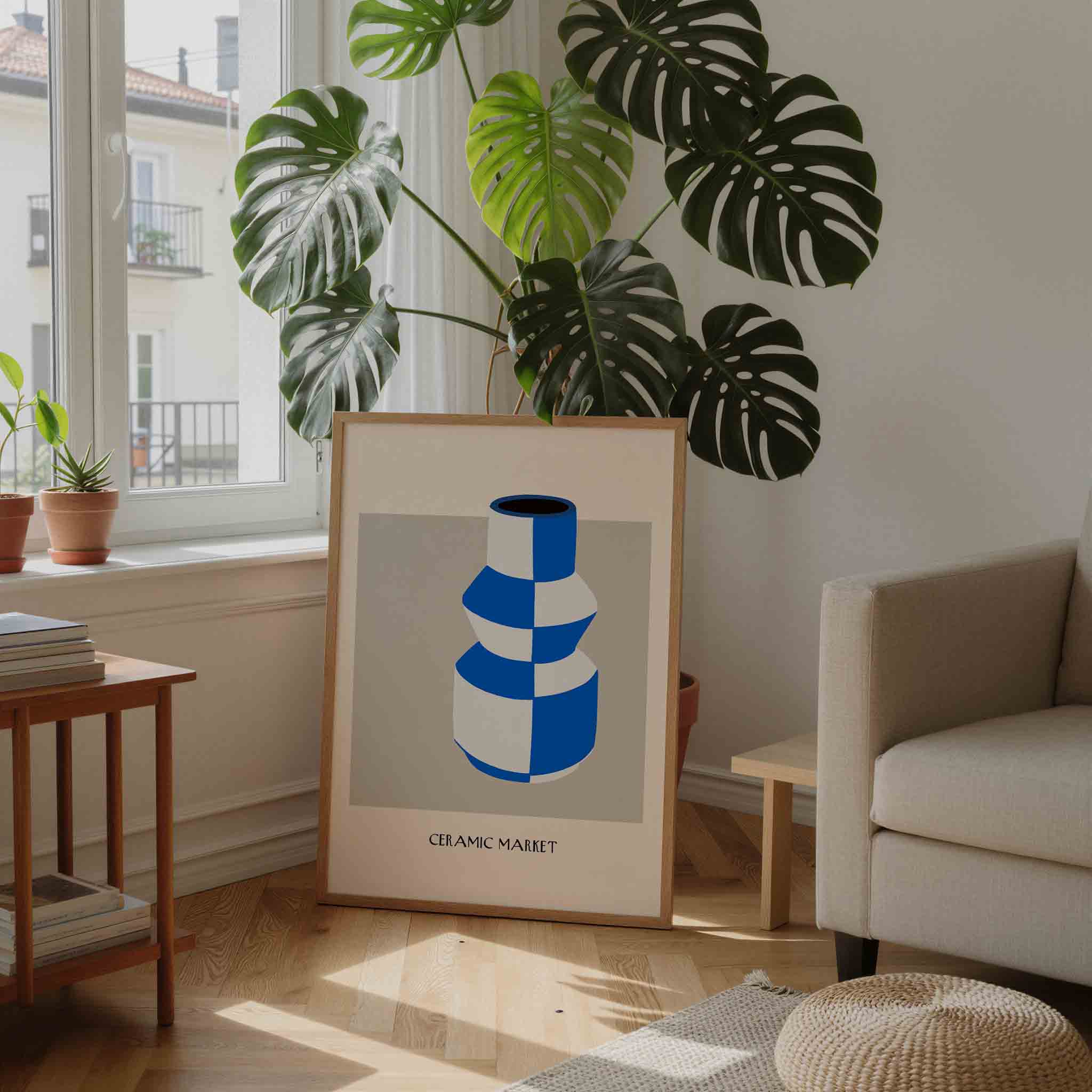 Blauw witte vaas Poster