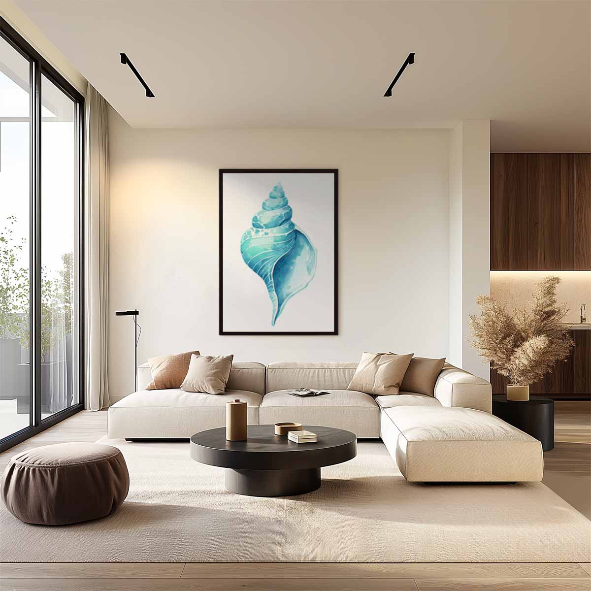 Turquoise Schelp Illustratie Kunstwerk-canvas-dibond-plexiglas-wanddecoratie-WallArtistic