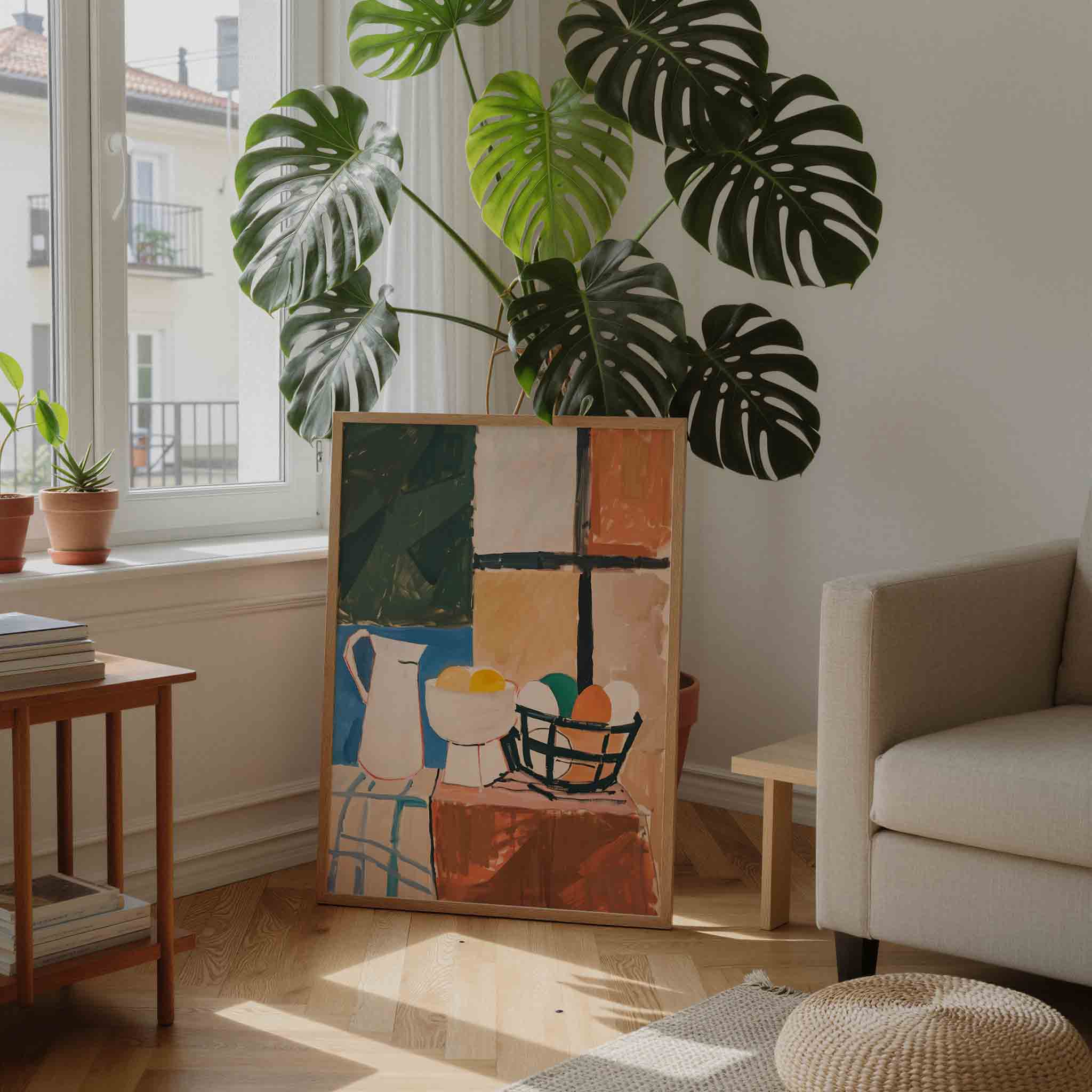 Stilleven met kan en fruit Poster