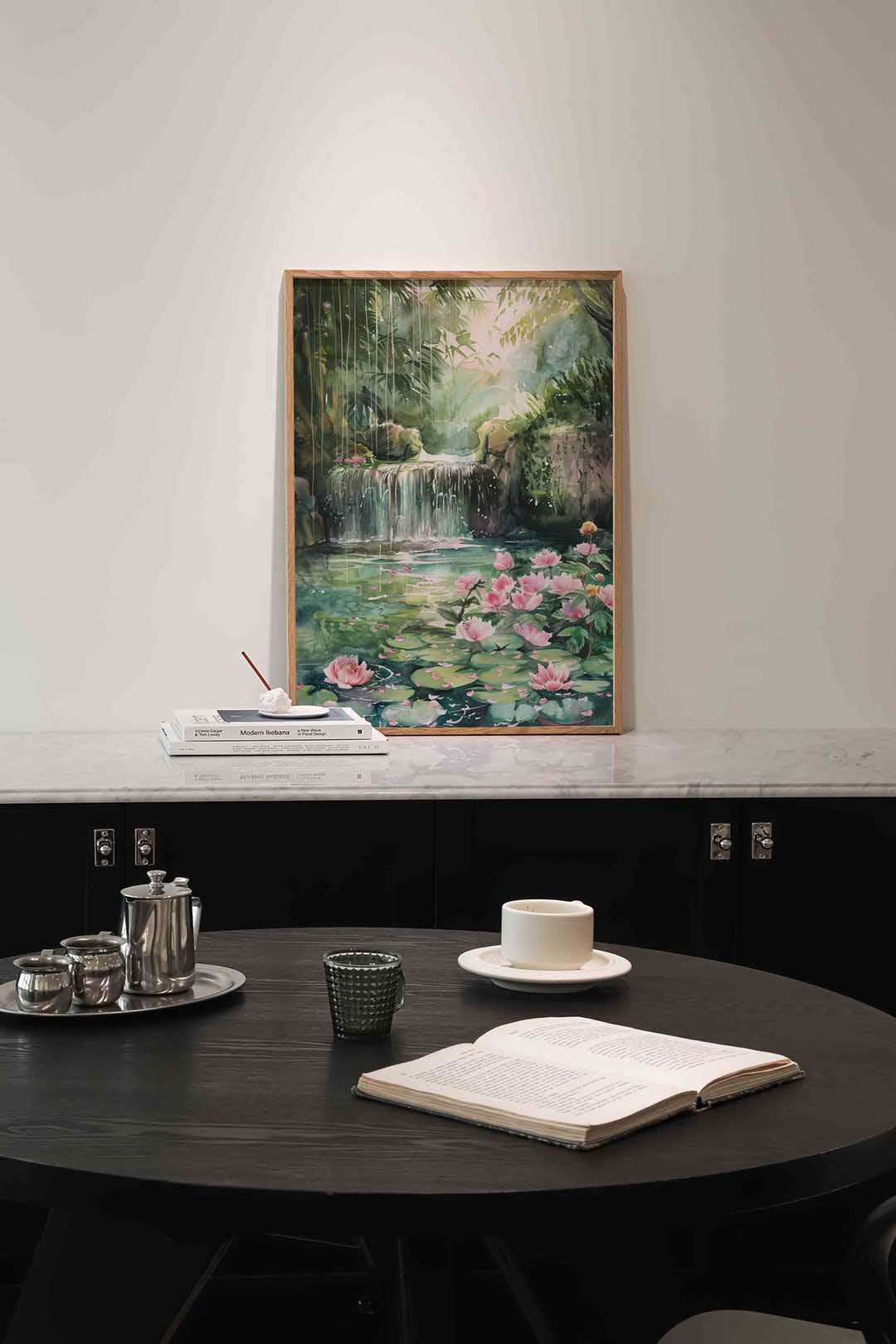 Waterval en bloemen Poster