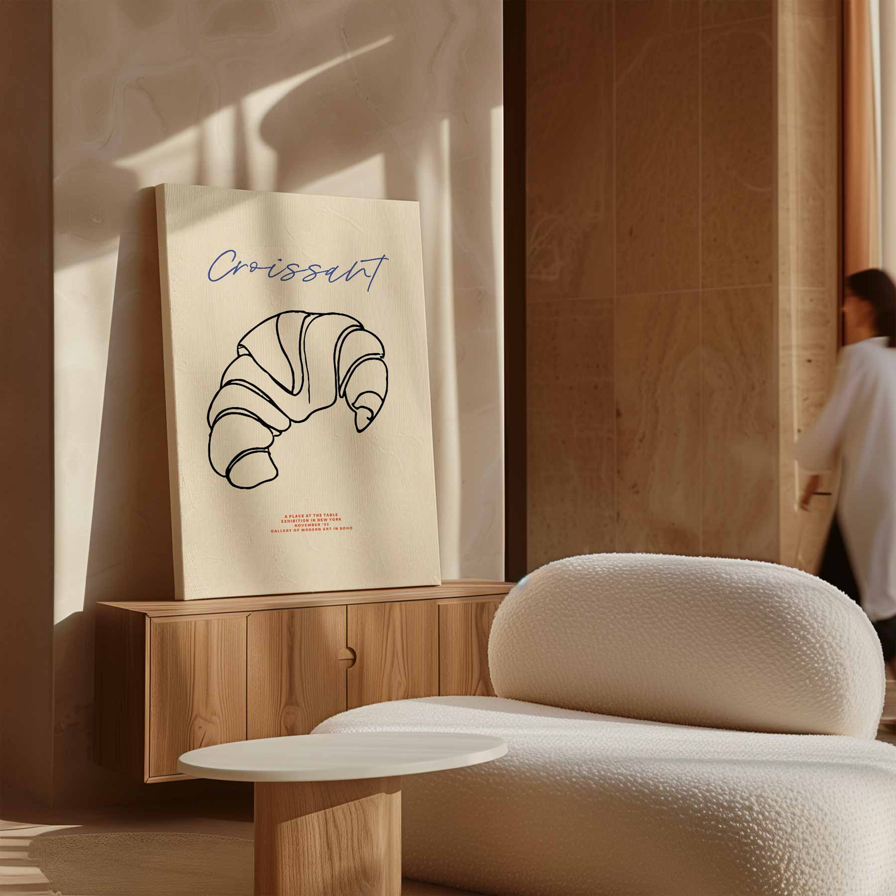 Croissant Line Art Kunstwerk-canvas-dibond-plexiglas-wanddecoratie-WallArtistic