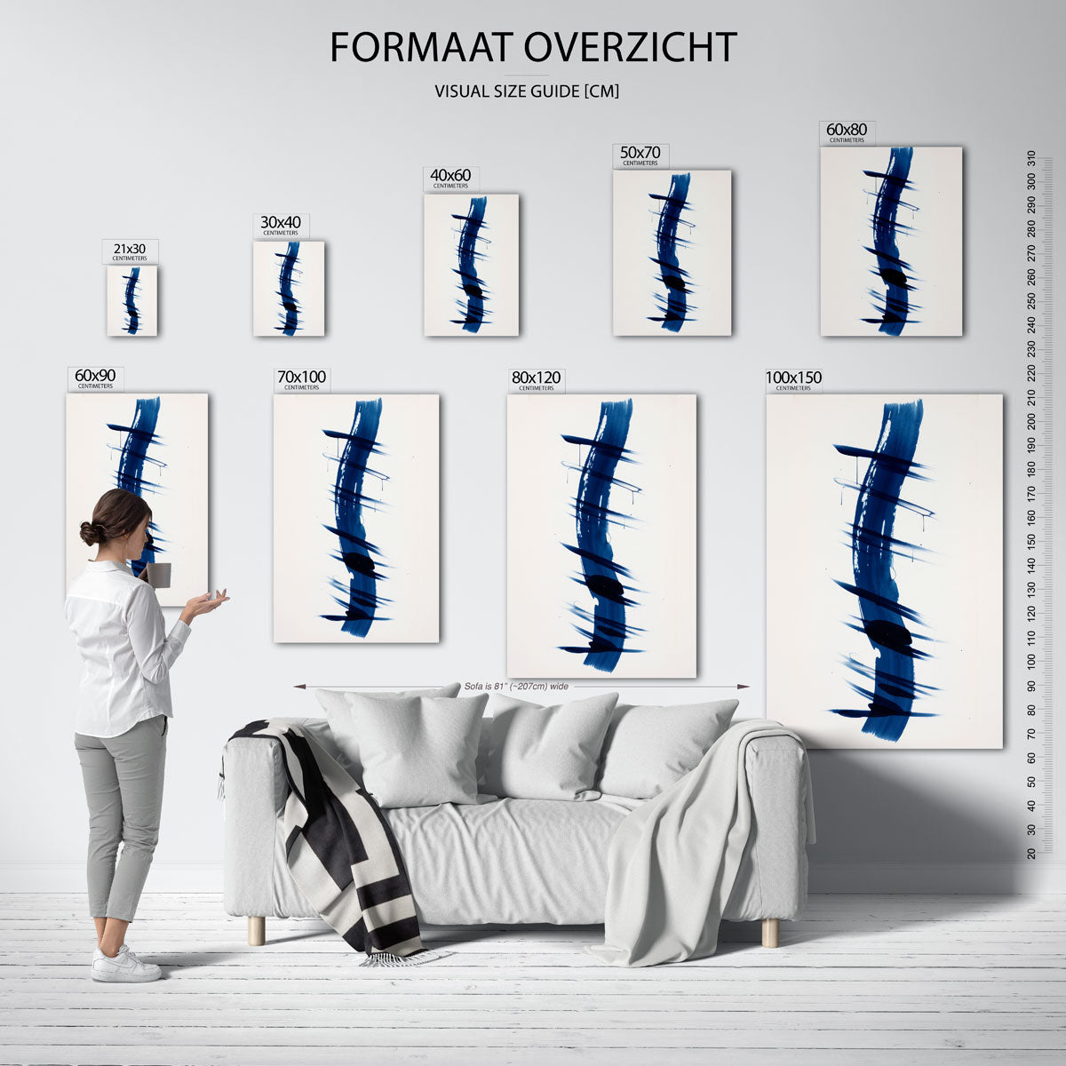 Blauwe penseelstreken Poster