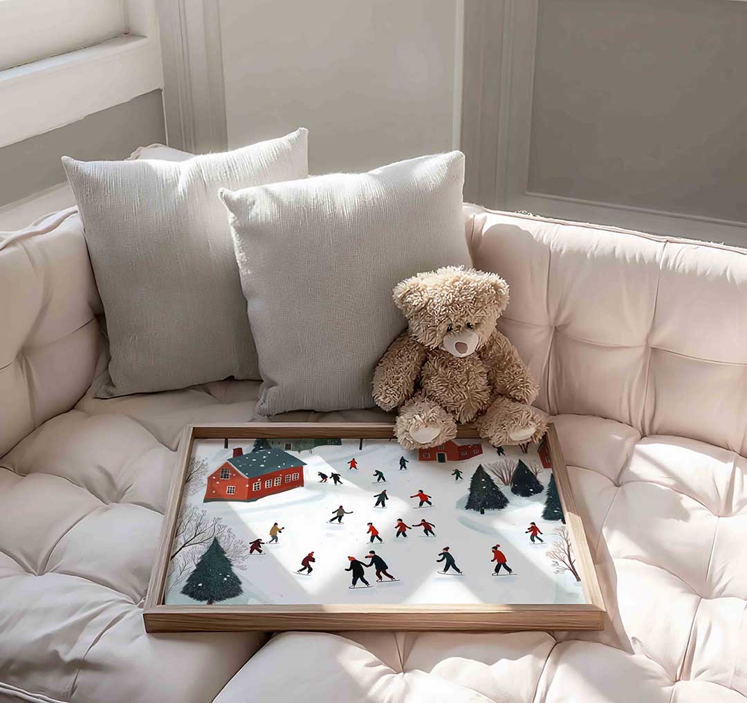 Schaatsers in winterlandschap Poster