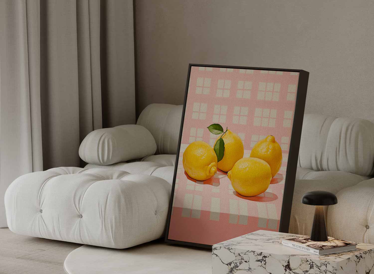 Sprankelende Citroenen op Roze Kunstwerk-canvas-dibond-plexiglas-wanddecoratie-WallArtistic