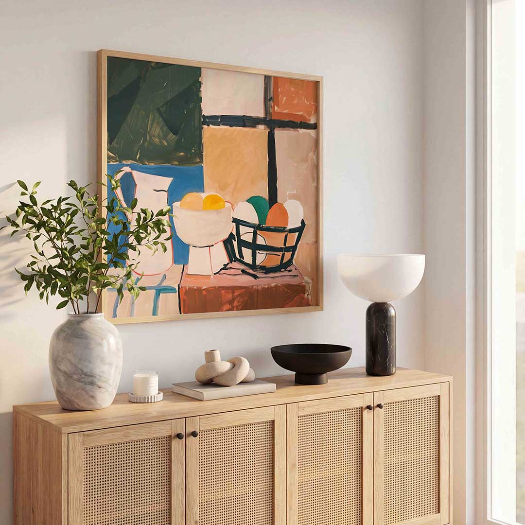 Stilleven met kan en fruit Poster