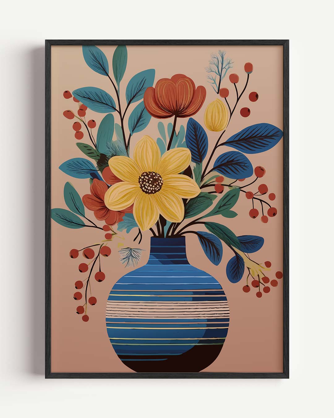 Bloemenpracht in Blauwe Vaas Poster-WallArtistic