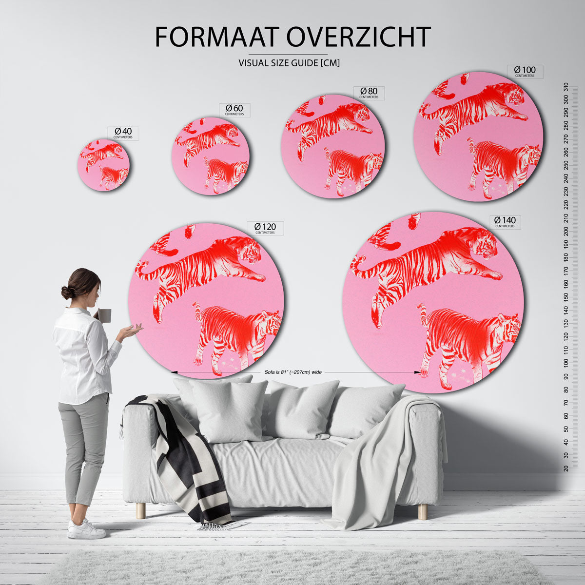 Tijgers op roze Muurcirkel