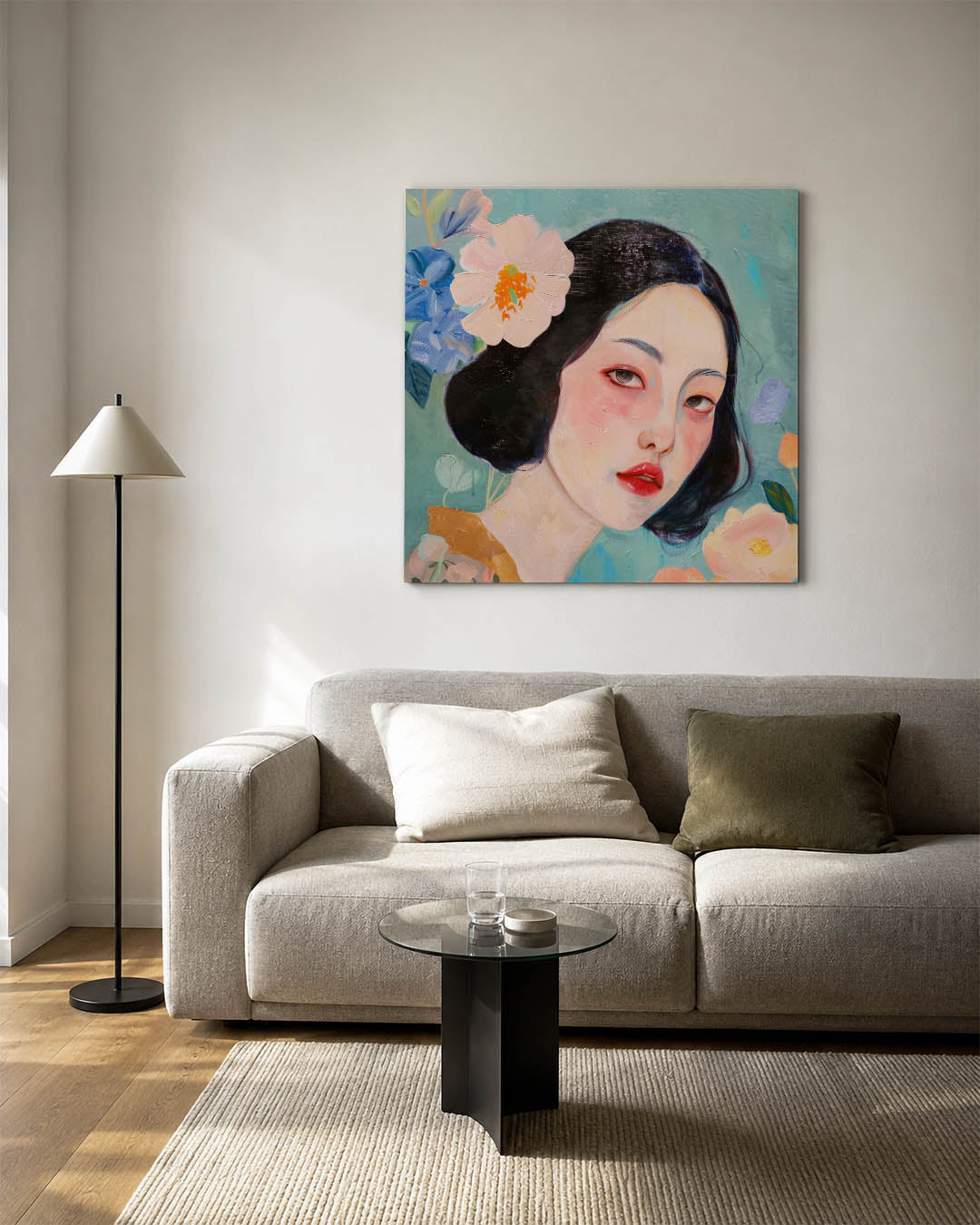 Vrouwelijk portret bloemen Kunstwerk
