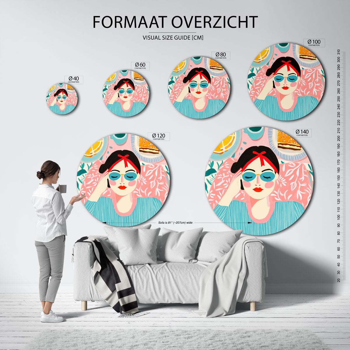 Vrouw met zonnebril Muurcirkel