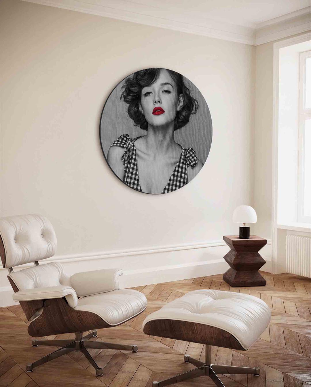 Portret met rode lippen Muurcirkel