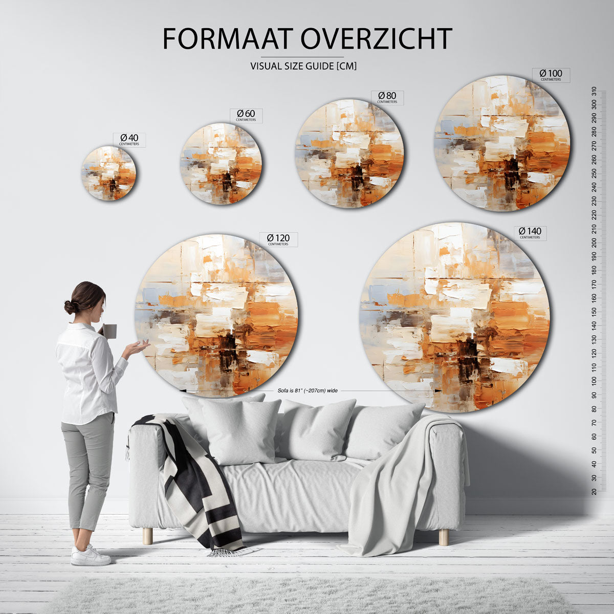 Abstracte beige en oranje Muurcirkel