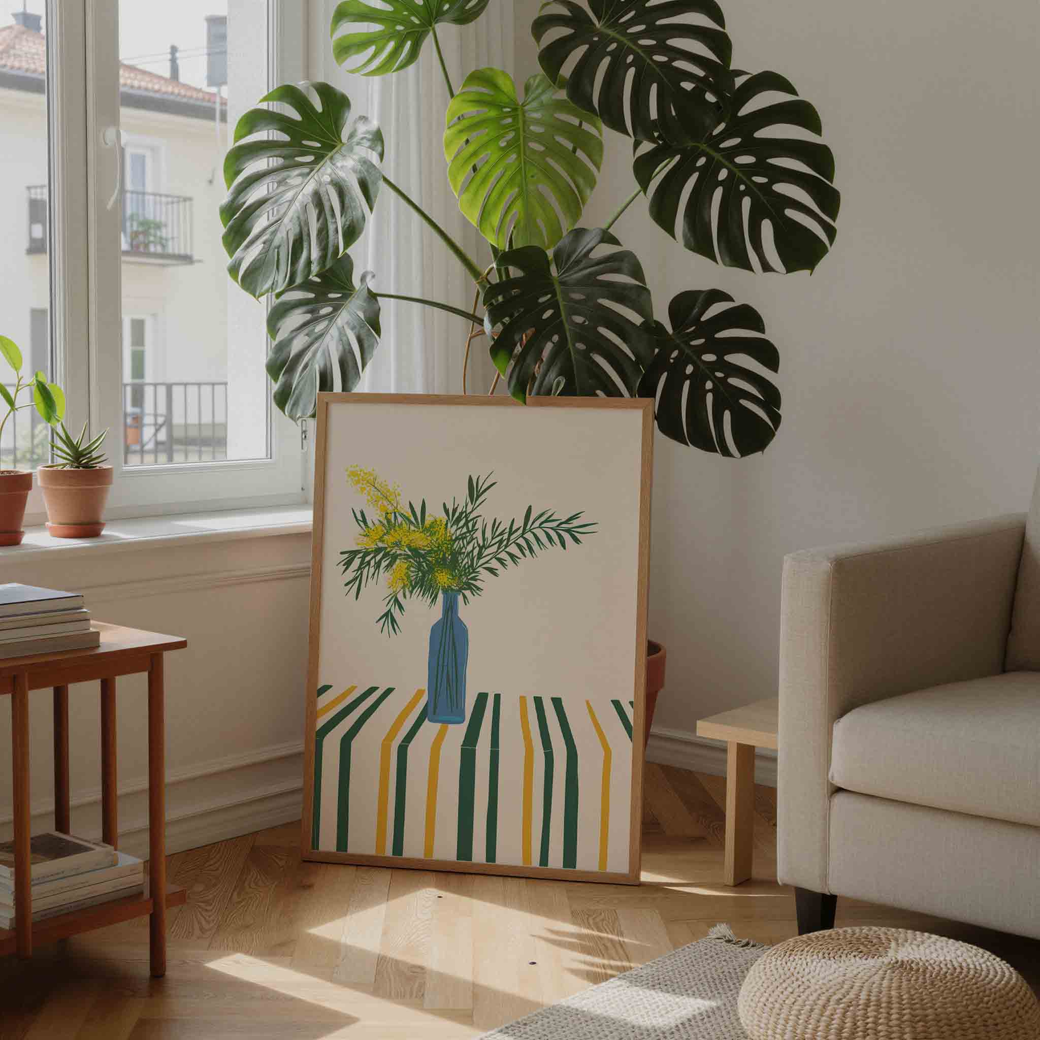 Bloemen in blauwe vaas Poster