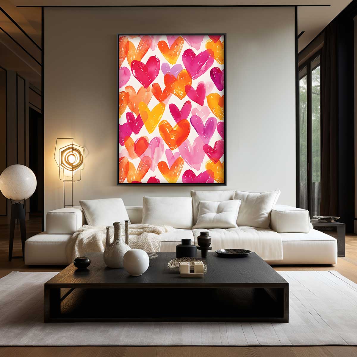 Kleurrijke Harten Patroon Kunstwerk-canvas-dibond-plexiglas-wanddecoratie-WallArtistic