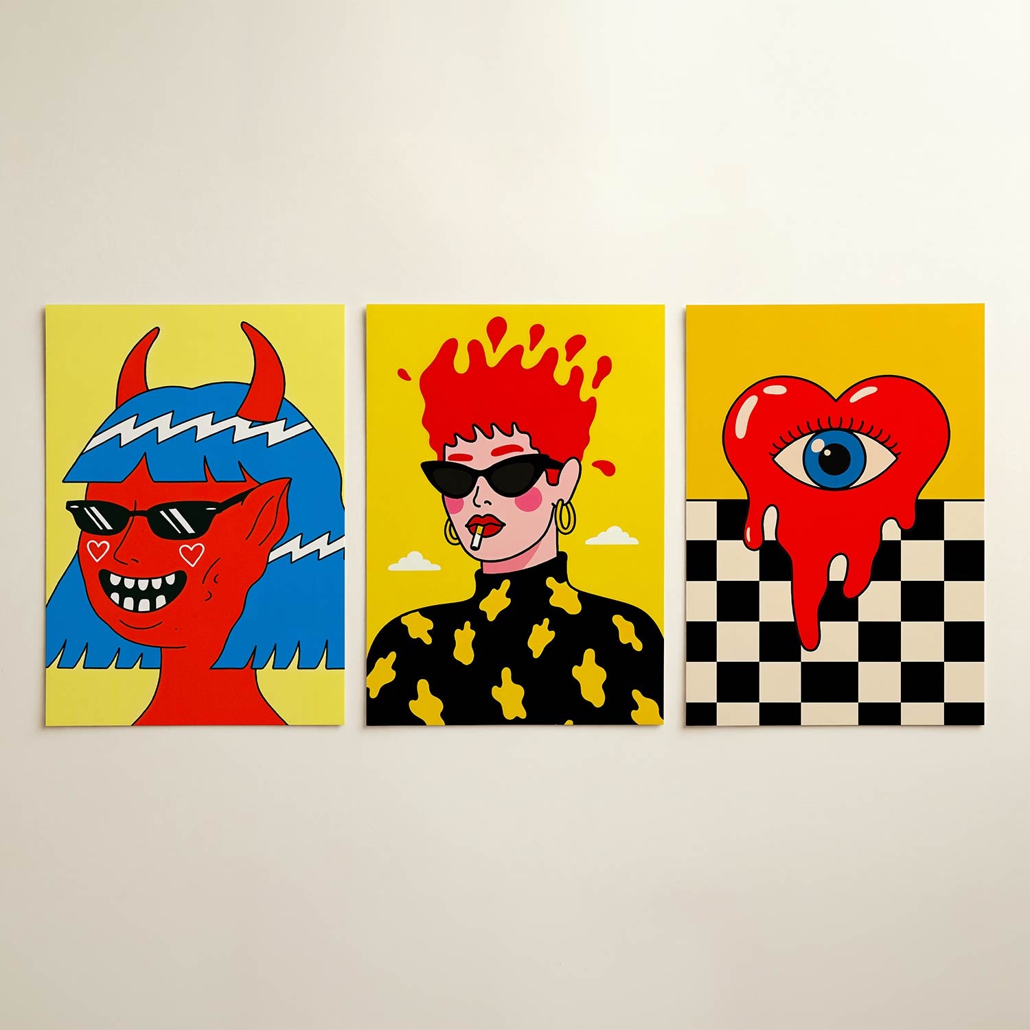 Kleurrijke karakterkop Posterset