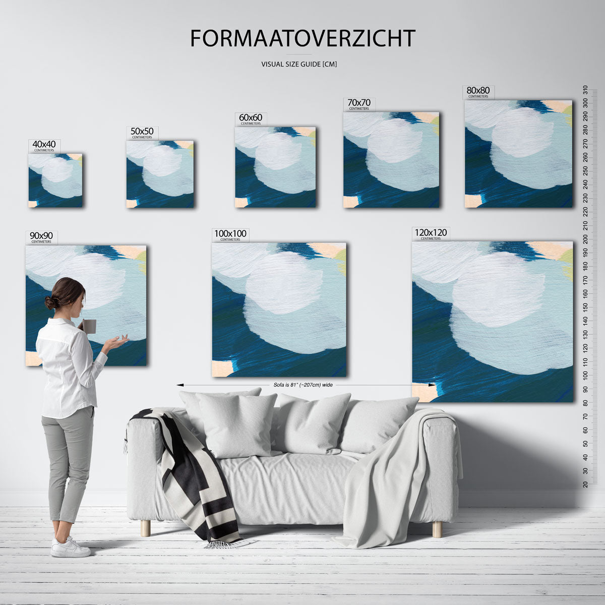 Abstracte blauwe en witte vormen Poster