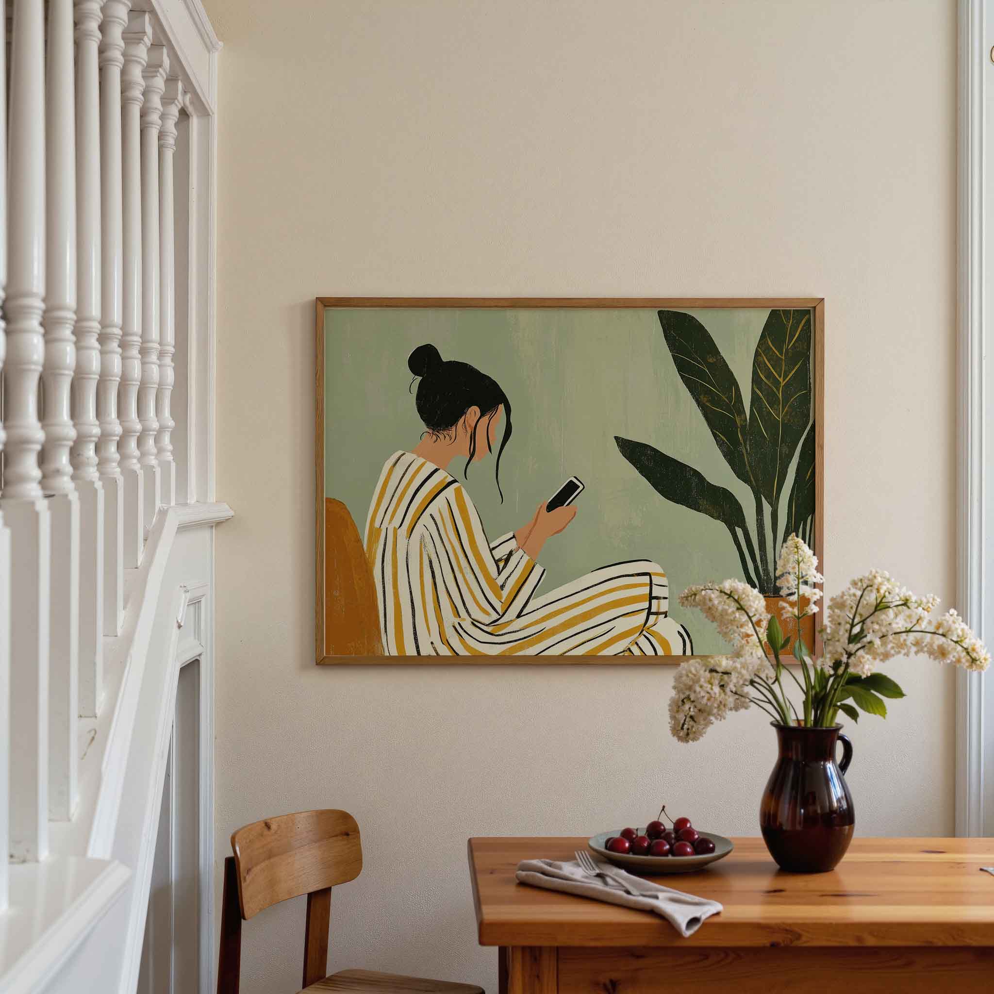 Vrouw met telefoon Poster