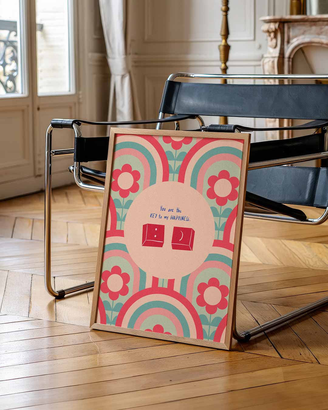 Retro Bloemen en Sleutel Poster-WallArtistic