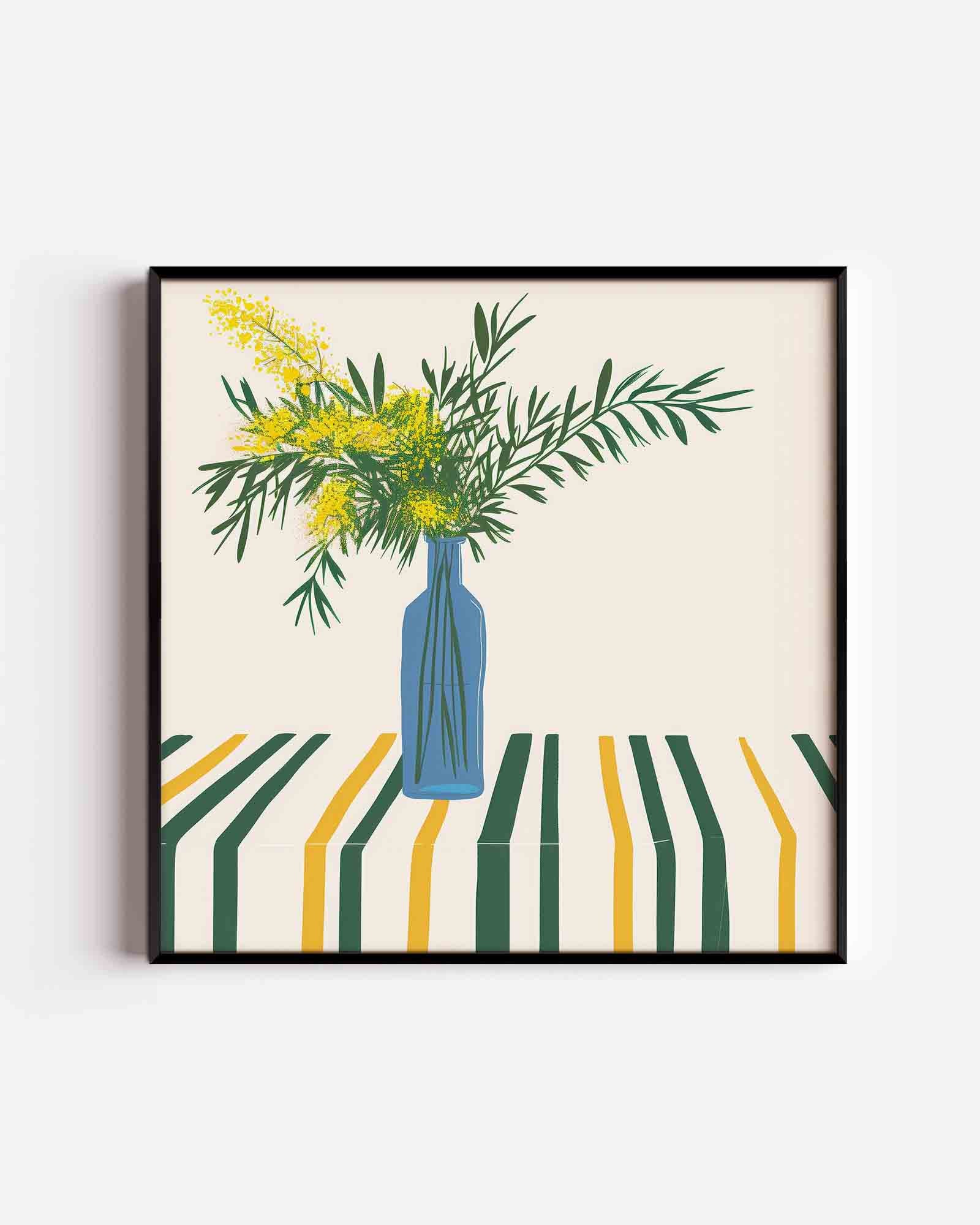Blauwe vaas met bloemen Poster