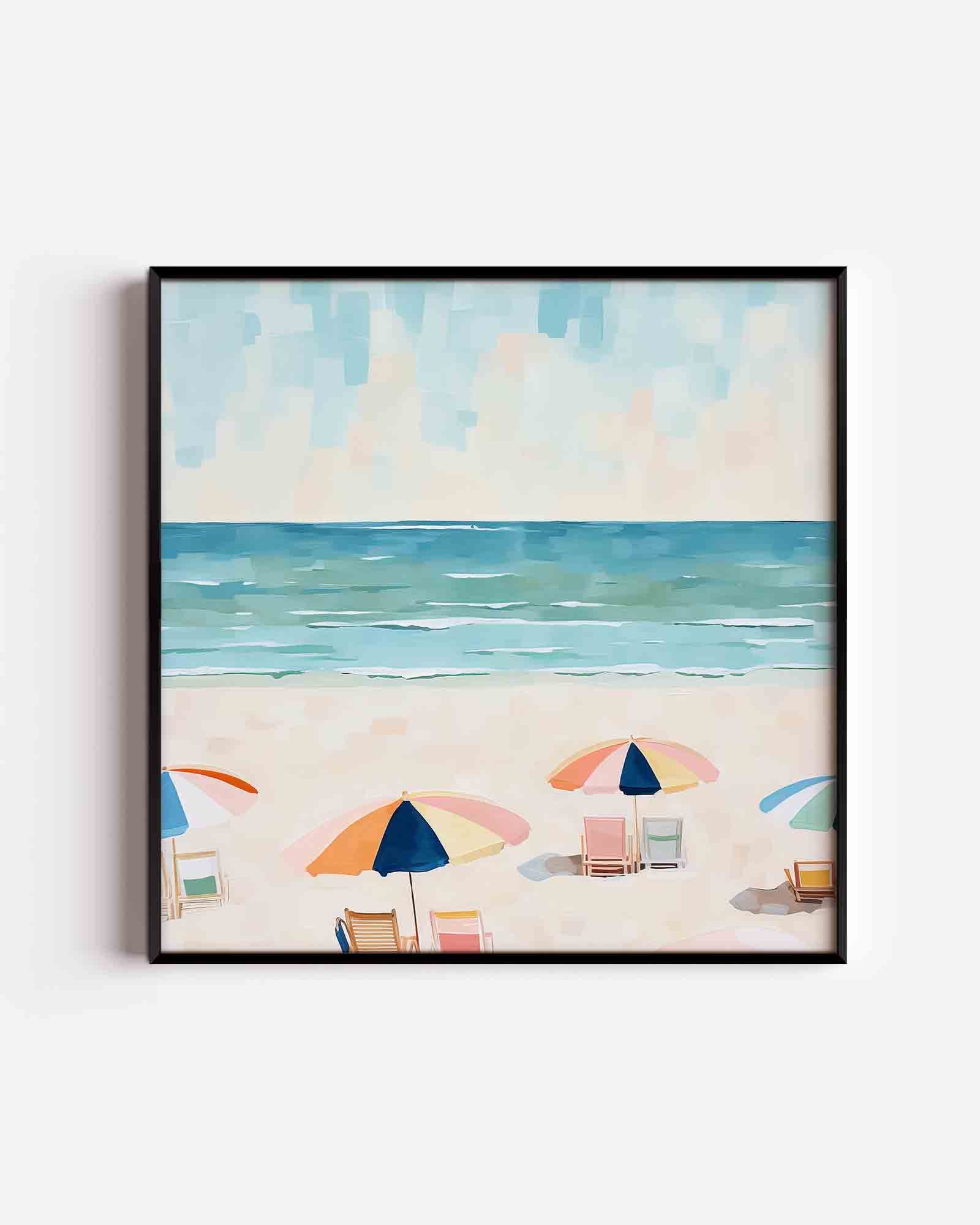 Strand met parasols Poster