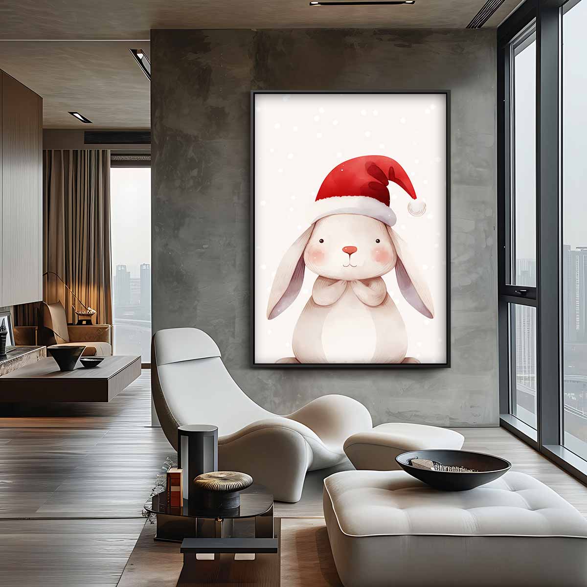 Kerstkonijn in Sneeuw Kunstwerk-canvas-dibond-plexiglas-wanddecoratie-WallArtistic