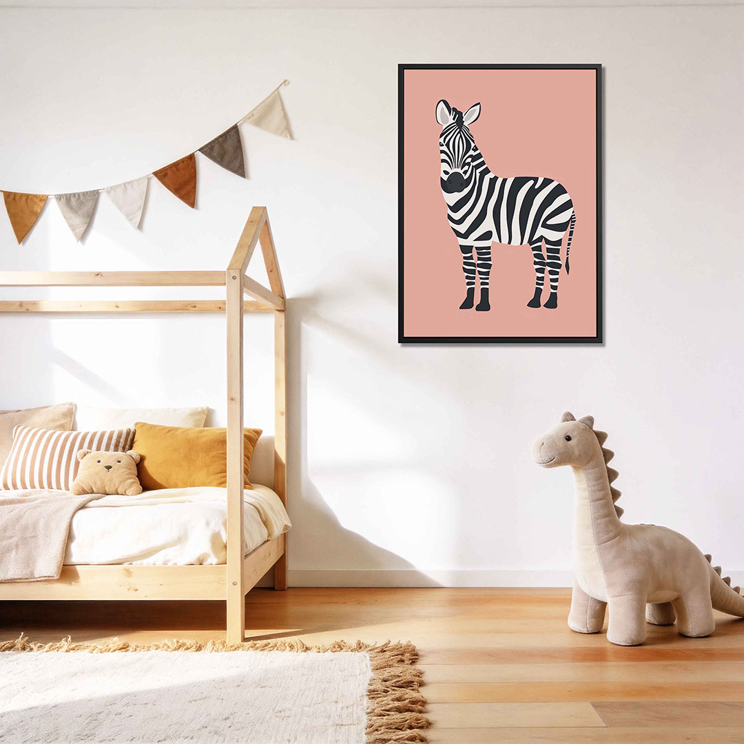 Zebra op roze achtergrond Kunstwerk